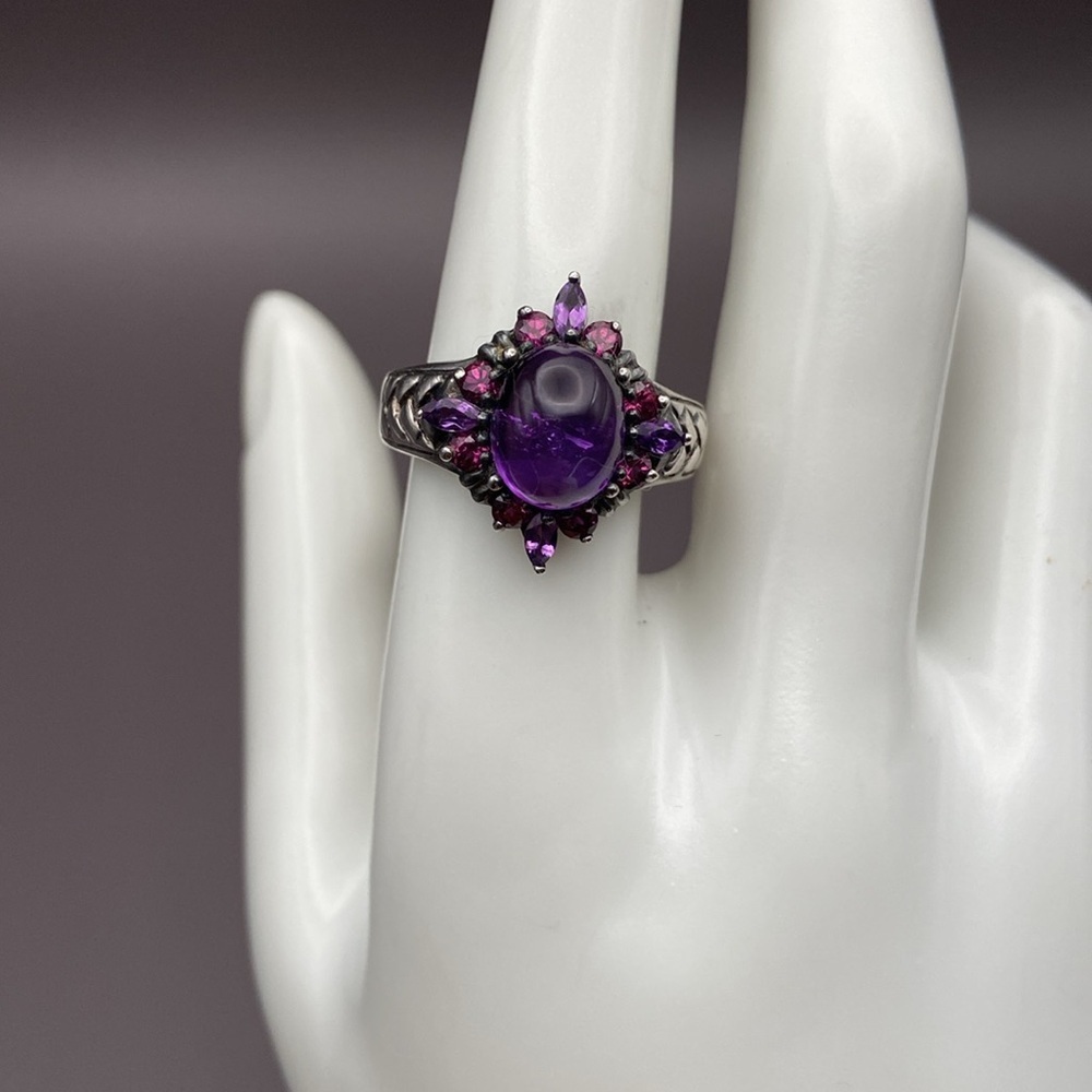 Suarti Sterling Silver Purple Amethyst Cabochon Pink Tourmaline Ring Size 8 - Picture 11 of 15
